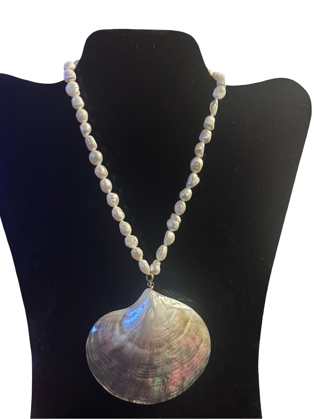 Genuine freshwater pearl & natural seashell statement necklace by Mayamar